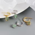 Elegant C-shaped Oval Gemstone Dangle Earrings - MLYH361