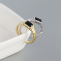 Metallic Rectangular Gemstone Open Ring - MLYH389