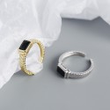 Metallic Rectangular Gemstone Open Ring - MLYH389