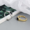 Metallic Rectangular Gemstone Open Ring - MLYH389