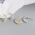 C-shaped Beaded Pearls Hoop Earrings - MLYH465