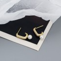 Pave U-shaped Pearl Drop Earrings - MLYH560