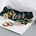 Elegant Colorful Gems Row Hoop Earrings - MLYH635