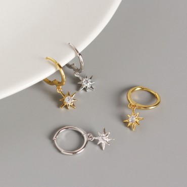 Sparkling Eight Awn Star Dangle Earrings
