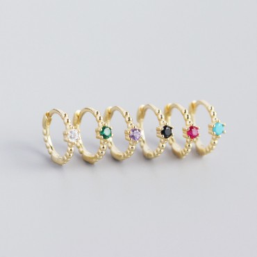 6 Colors Round Gemstone Hoop Earrings