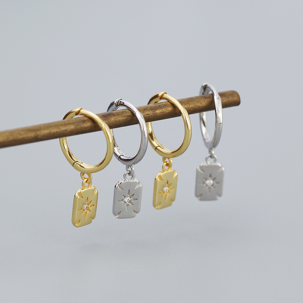 Eight Awn Star Square Dangle Earrings - MLYH041