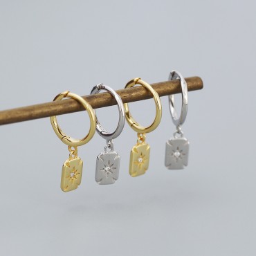 Eight Awn Star Square Dangle Earrings