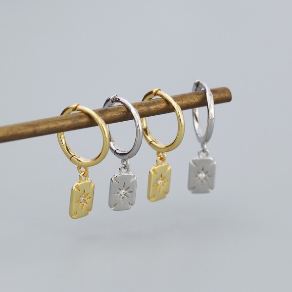 Eight Awn Star Square Dangle Earrings