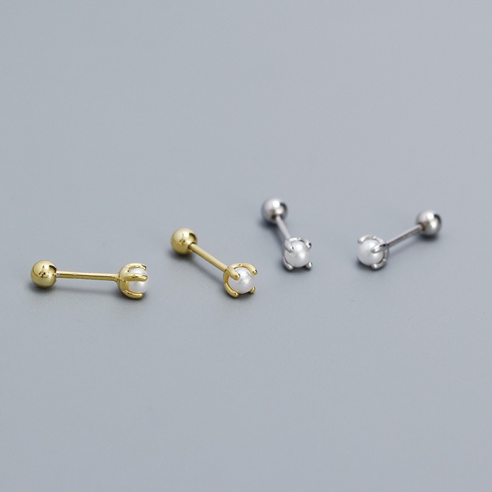 Metallic Style Stackable Pearl Stud Earrings - MLYH050