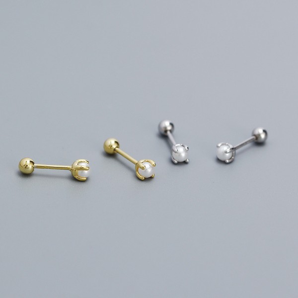 Metallic Style Stackable Pearl Stud Earrings