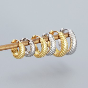 Metallic Style Twill Hoop Earrings