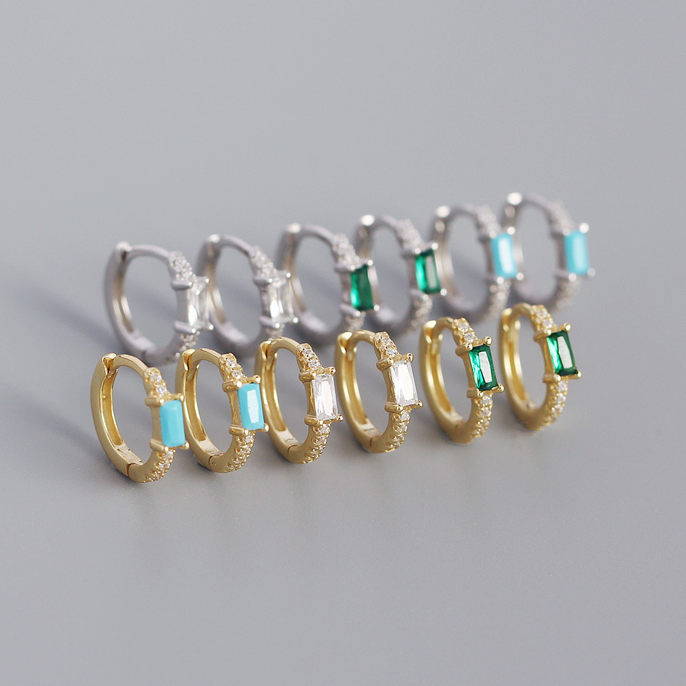 Elegant Halo Rectangular Gemstone Hoop Earrings - MLYH058