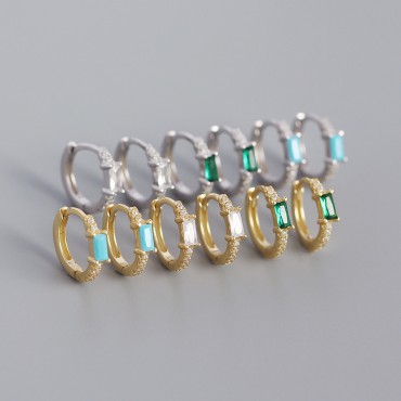 Elegant Halo Rectangular Gemstone Hoop Earrings