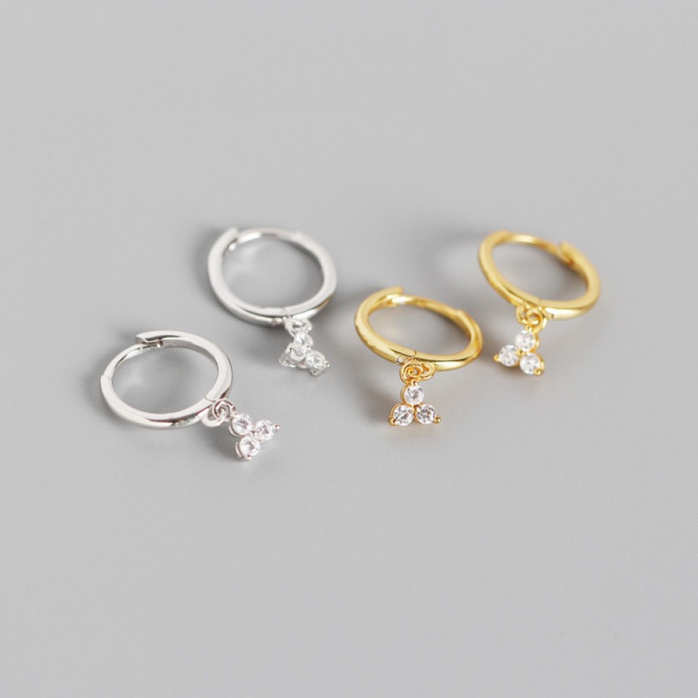 Sparkling Three Petal Flower Dangle Earrings - MLYH069