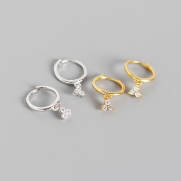 Sparkling Three Petal Flower Dangle Earrings