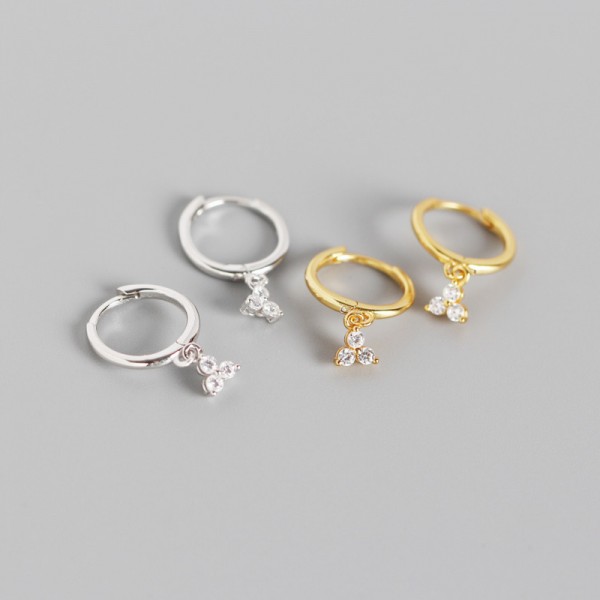 Sparkling Three Petal Flower Dangle Earrings