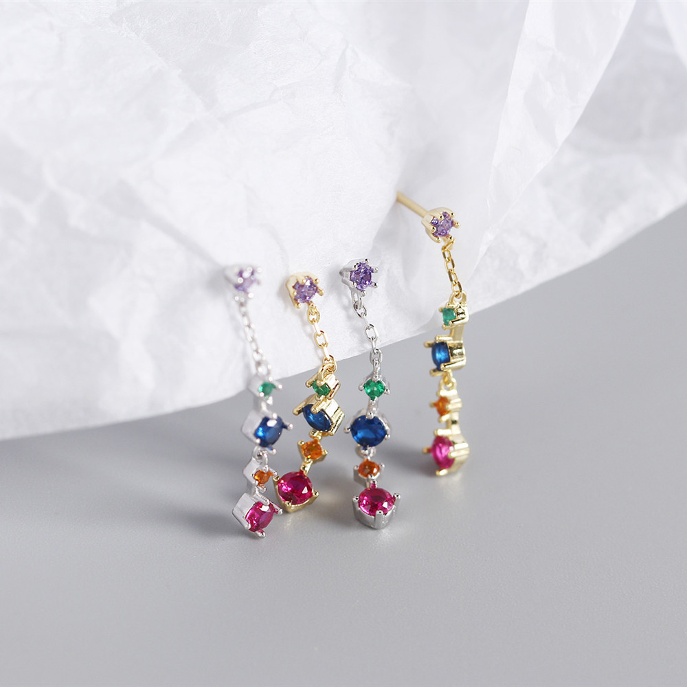 Colorful Gemstone Tassel Dangle Earrings - MLYH072