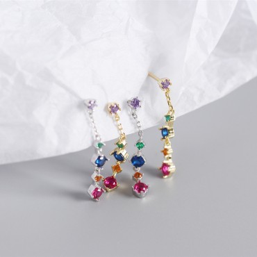 Colorful Gemstone Tassel Dangle Earrings