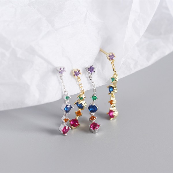 Colorful Gemstone Tassel Dangle Earrings