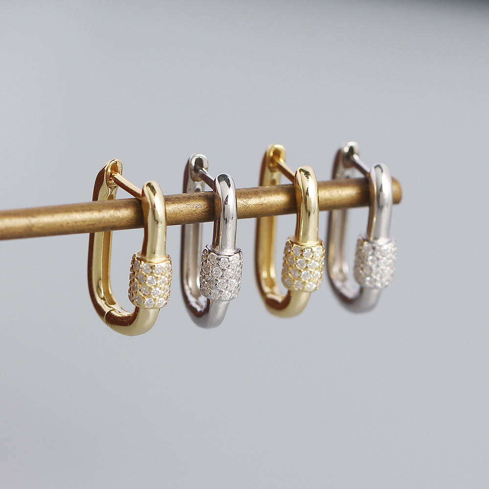 Metallic Oval Pave Hoop Earrings - MLYH074