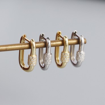 Metallic Oval Pave Hoop Earrings