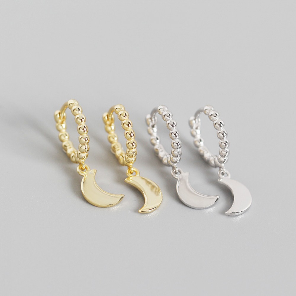 Minimalist Beaded Moon Dangle Earrings - MLYH083