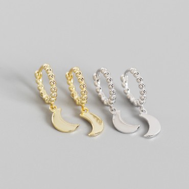 Minimalist Beaded Moon Dangle Earrings