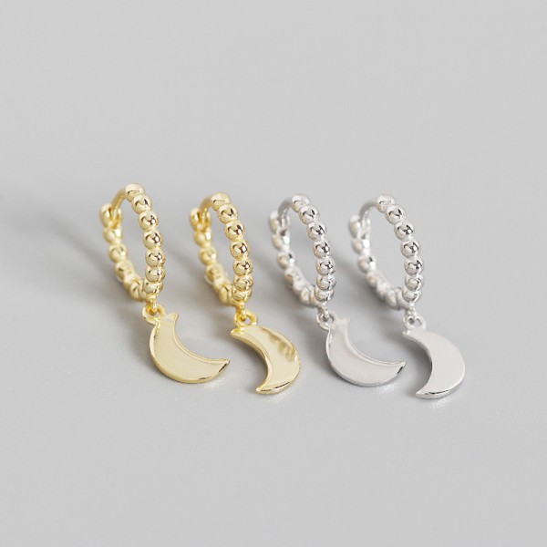 Minimalist Beaded Moon Dangle Earrings