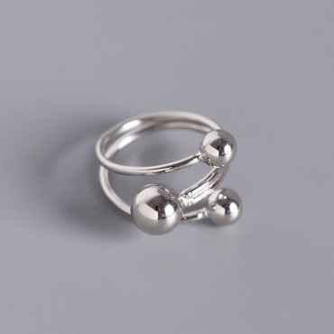 Minimalist 3 Plain Beads Open Ring