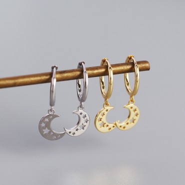 Hollow Moon and Stars Dangle Earrings
