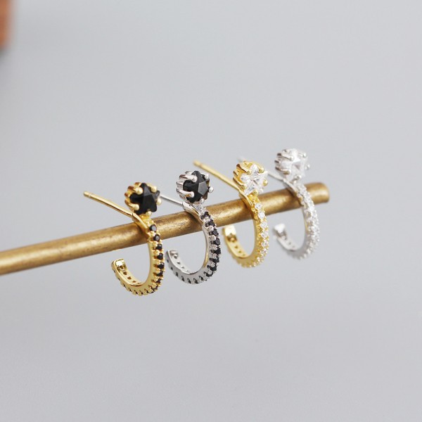 Elegant Pave C-shape Stud Earrings