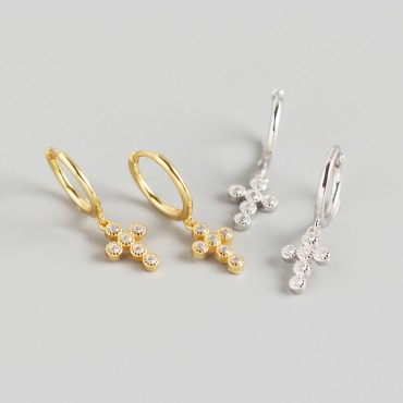 Sparkling Dotted Cross Dangle Earrings