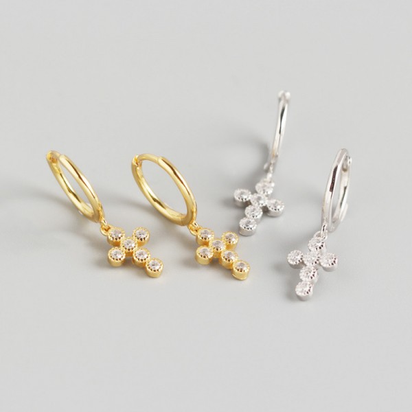Sparkling Dotted Cross Dangle Earrings