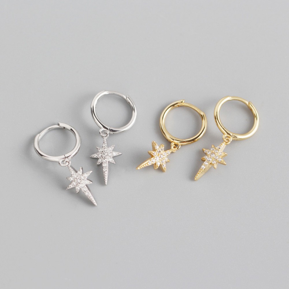 Pave Eight Awn Star Dangle Earrings - MLYH113