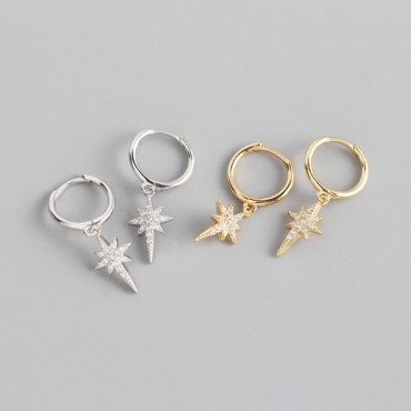 Pave Eight Awn Star Dangle Earrings