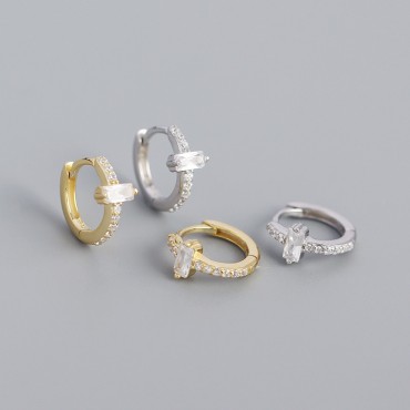 Elegant Rectangular Gemstone Hoop Earrings