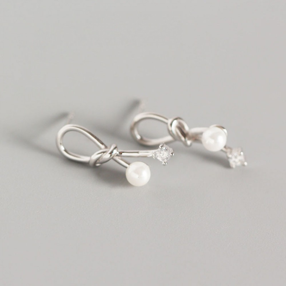 Sweet Knotted Pearl and Gemstone Stud Earrings - MLYH116