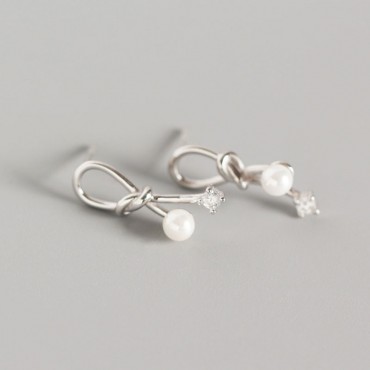Sweet Knotted Pearl and Gemstone Stud Earrings