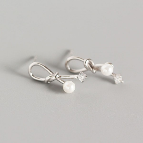 Sweet Knotted Pearl and Gemstone Stud Earrings