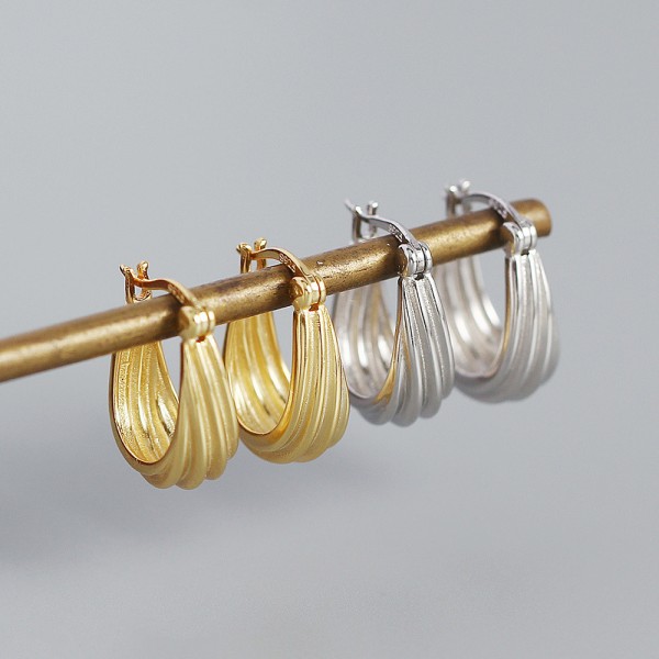 Metallic Style Spiral Textured Hoop Earrings