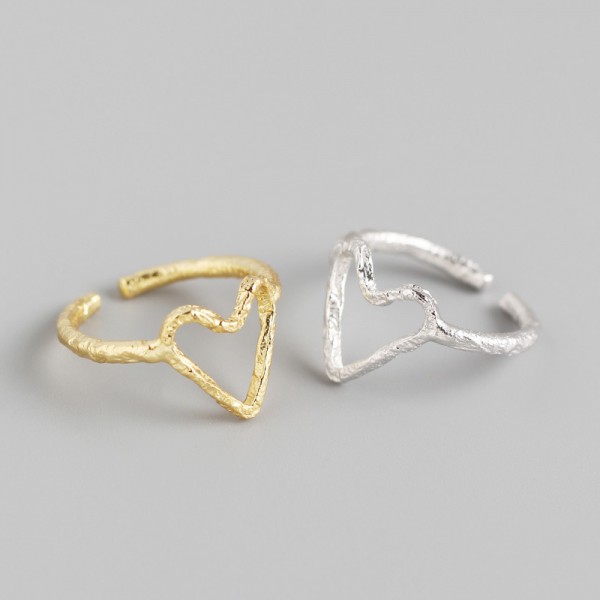 Tinfoil Textured Heart Shaped Open Ring