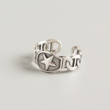 Hollow Star and Chain Open Ring