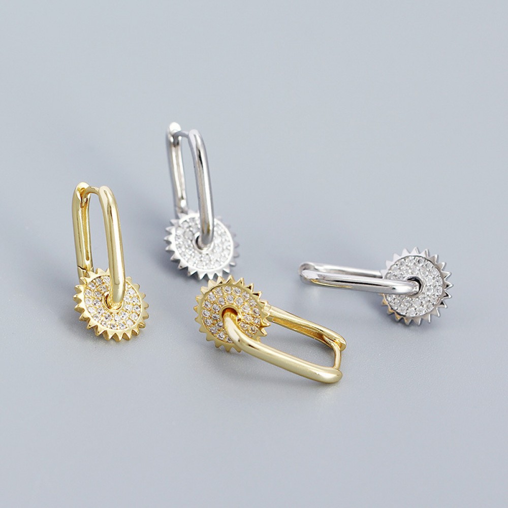 Pave Gear Shaped Drop Earrings - MLYH126