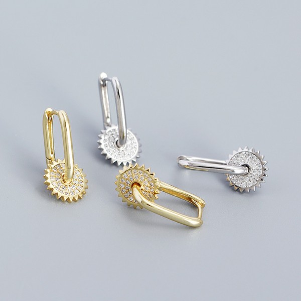 Pave Gear Shaped Drop Earrings