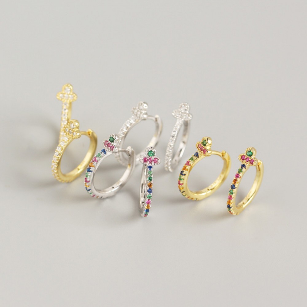 Elegant Pave Flower Hoop Earrings - MLYH137