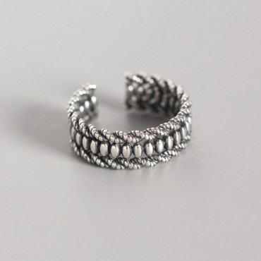 Vintage Oval Beads Line Open Ring