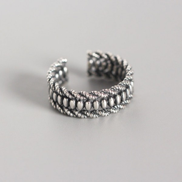 Vintage Oval Beads Line Open Ring