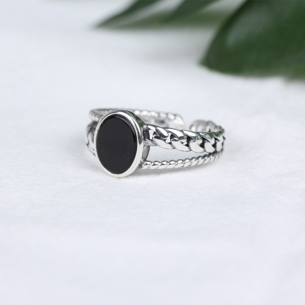 Vintage Oval Onyx Open Ring - MLYH146