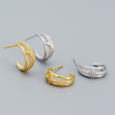 Metallic Four Point Star Stud Earrings