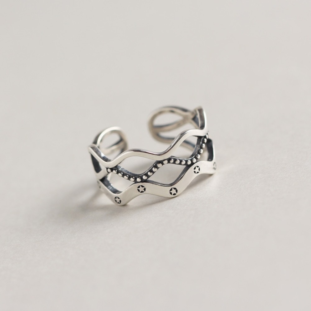Vintage Three-layer Corrugated Open Ring - MLYH161